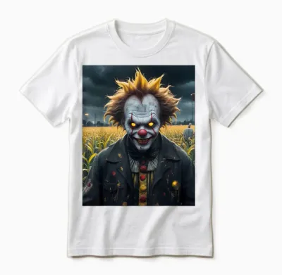 Evil Clown a Cornfield Dark Monster Horror Scary Scary Scary T-Shirt, Black, S Unisex T-Shirt - White