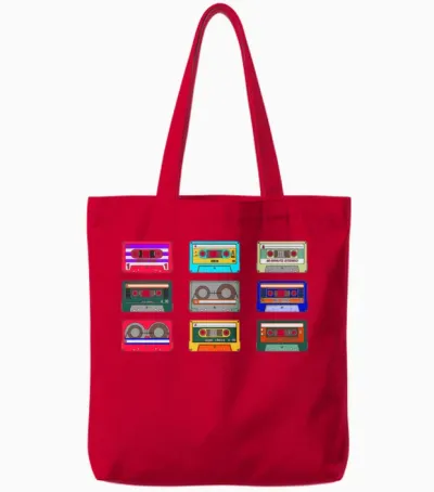 Retro Colorful Cassettes Tote Bags - Red
