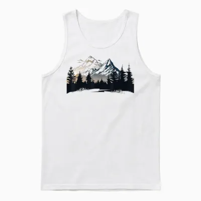 T-Shirt with Alps in the Forest with Trees Nature the Mountains Unisex Tank Top - White