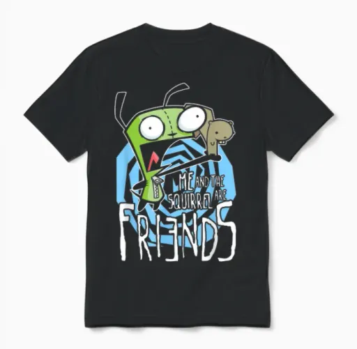 Invader Zim G.i.r Me and the Squirrel Are Friends Funny Logo Unisex T-Shirt in Black