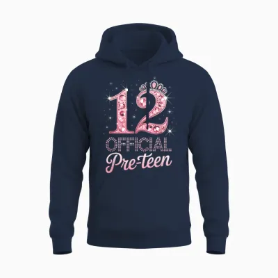 12 Official Pre-Teen Pink Crown Happy 12th Birthday for Girl Unisex Hoodie - Navy
