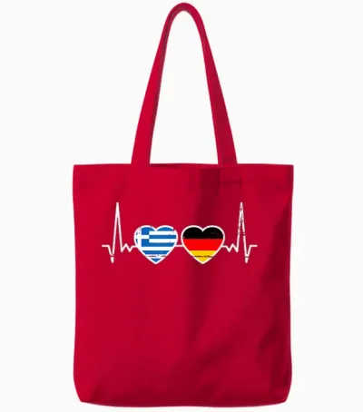 Griechenland Deutschland Herzschlag Flagge Deutsch Grieche Tote Bags - Red