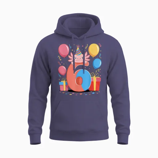 Axolotl 6th Birthday Boy Girl 6 Years Old Sixth Six Axolotl Unisex Hoodie - Heather Sport Dark Navy