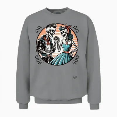 Retro Rockabilly Skeleton Couple Unisex Sweatshirt - Sport Grey