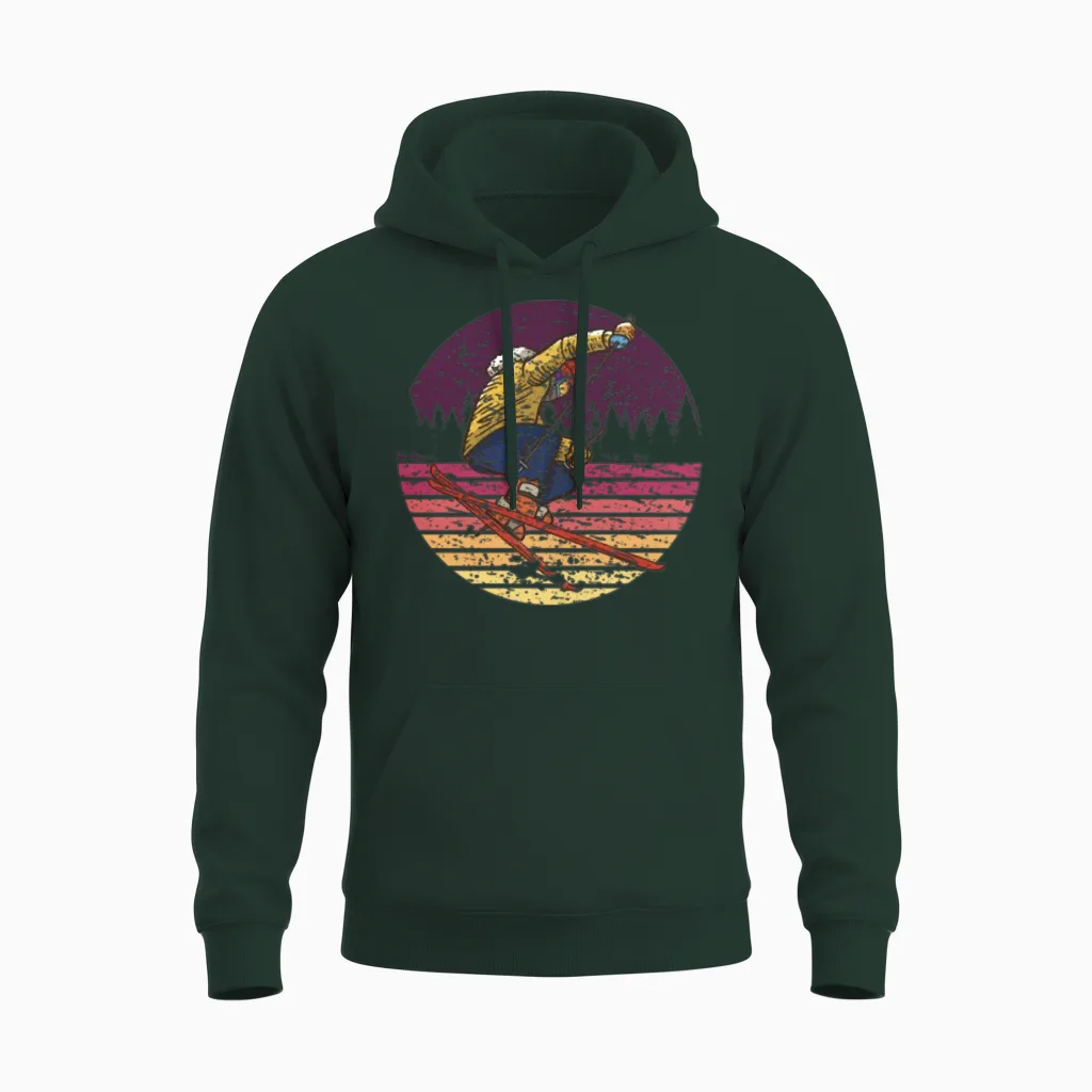 Skier Skiing Retro Unisex Hoodie in Forest
