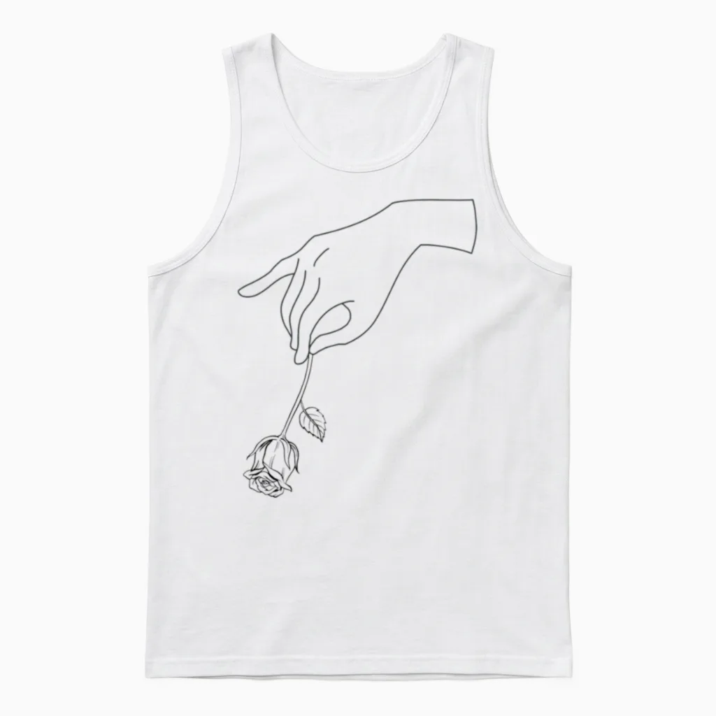 Hand and Minimalist Rose. Floral & Botanical Unisex Tank Top in White