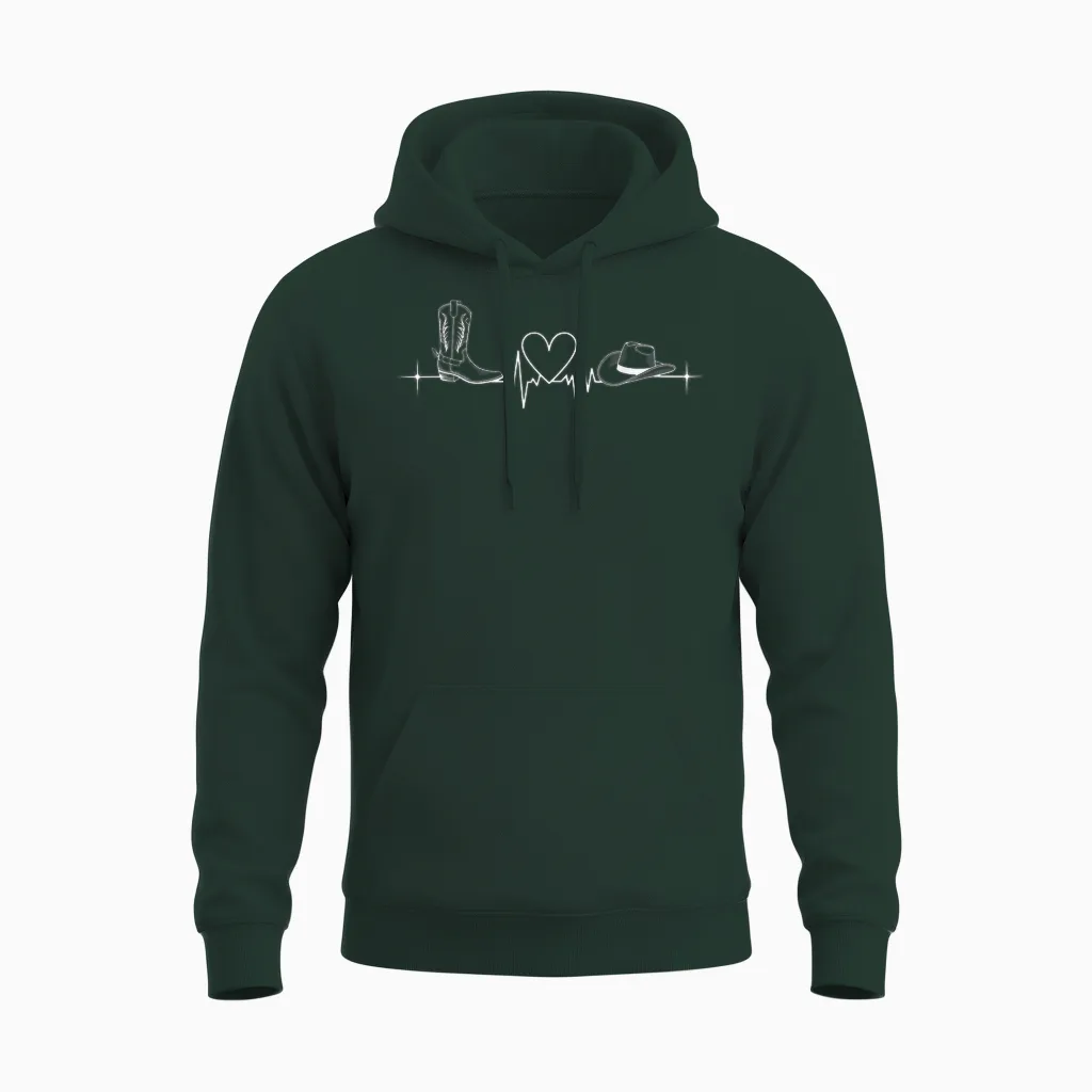 Line Dance Heartbeat Ecg Pulse Line Dance Unisex Hoodie in Forest