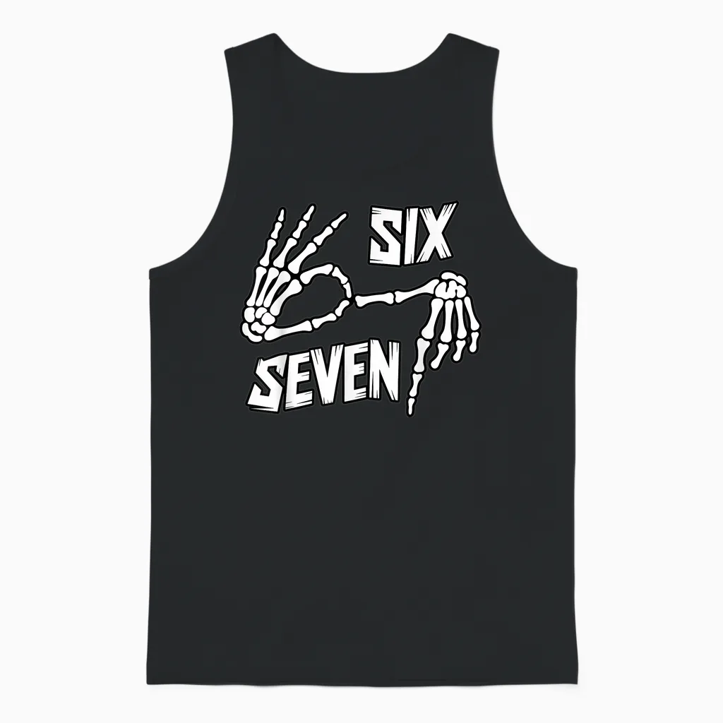 Six Seven 6 7 Meme Skeleton Hands Unisex Tank Top in Black