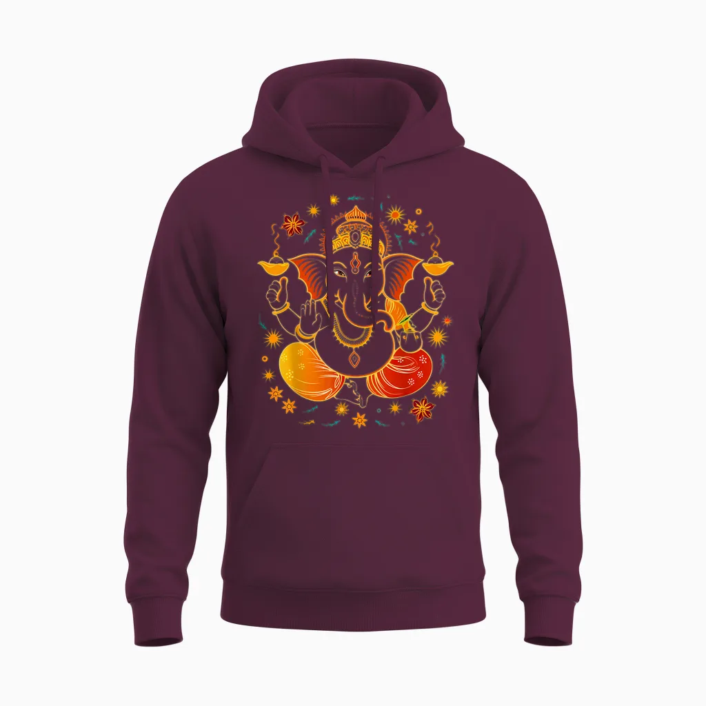 Hindu Ganesh Puja Elephant God India Meditation Yoga Murti T-Shirt, Black, S Unisex Hoodie in Maroon