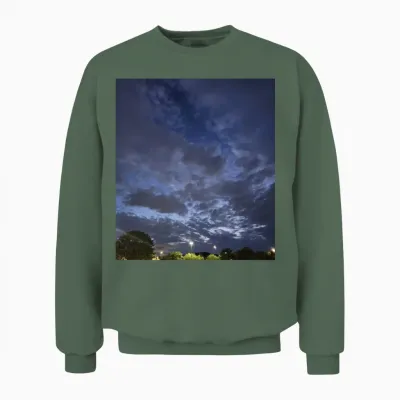 Moody Night Sky Over Suburban Lights Unisex Sweatshirt - Military Green