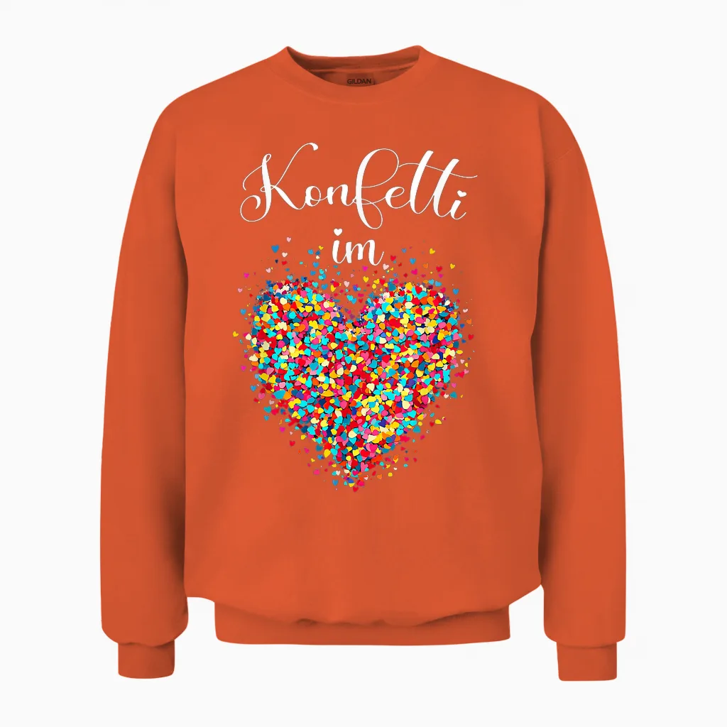 Confetti in the Heart Carnival T-Shirt, Black Unisex Sweatshirt in Orange