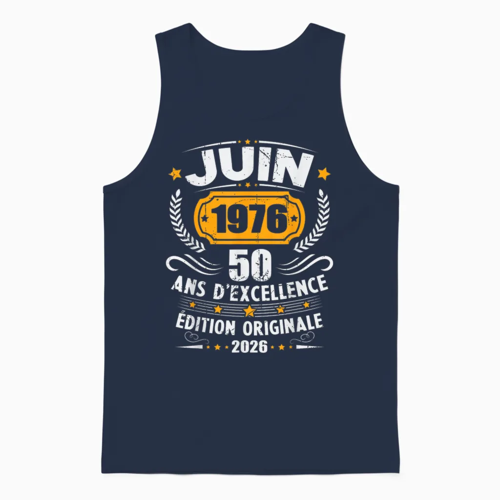 Vintage Juin 1976 Cadeau Anniversaire 50 Ans Hommes Femmes Unisex Tank Top in Navy
