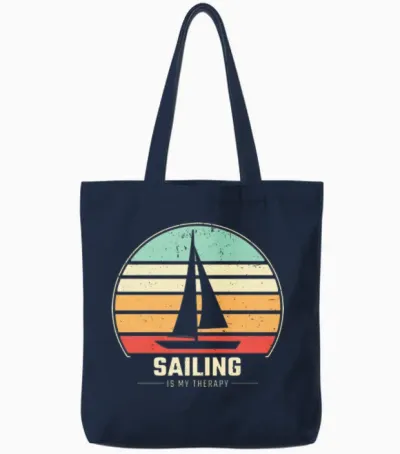 Sailing Retro Sail Boat Tote Bags - Navy