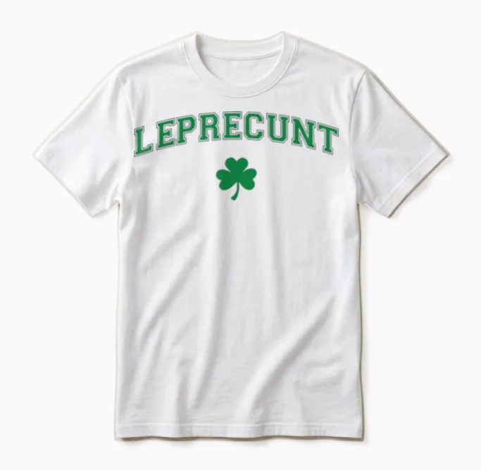 Leprecunt Irish Shamrock Funny St Patricks Day Men Women Unisex T-Shirt in White