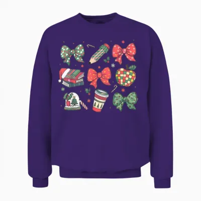 Coquette Bow Teacher Christmas Elementary School Xmas Winter Unisex Sweatshirt - Purple