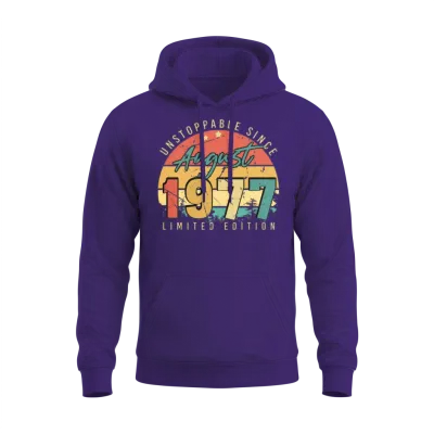 1977 August Retro Unisex Hoodie - Purple