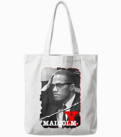 Malcolm X 001 Back Printed T-Shirt, Black, S Tote Bags - White