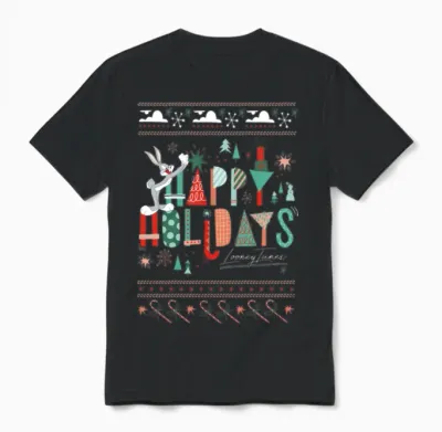 Looney Tunes Happy Holidays Christmas Unisex T-Shirt - Black