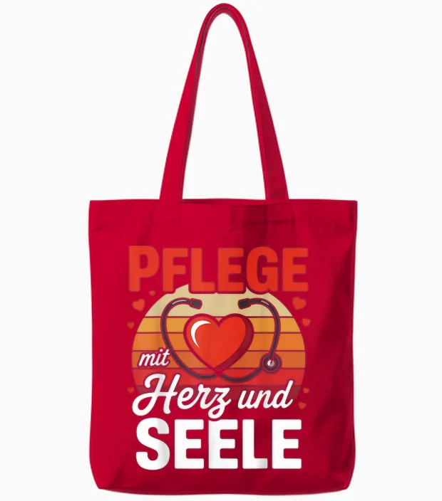 "pflege Mit Herz Und Seele" Altenpflege Tote Bags in Red