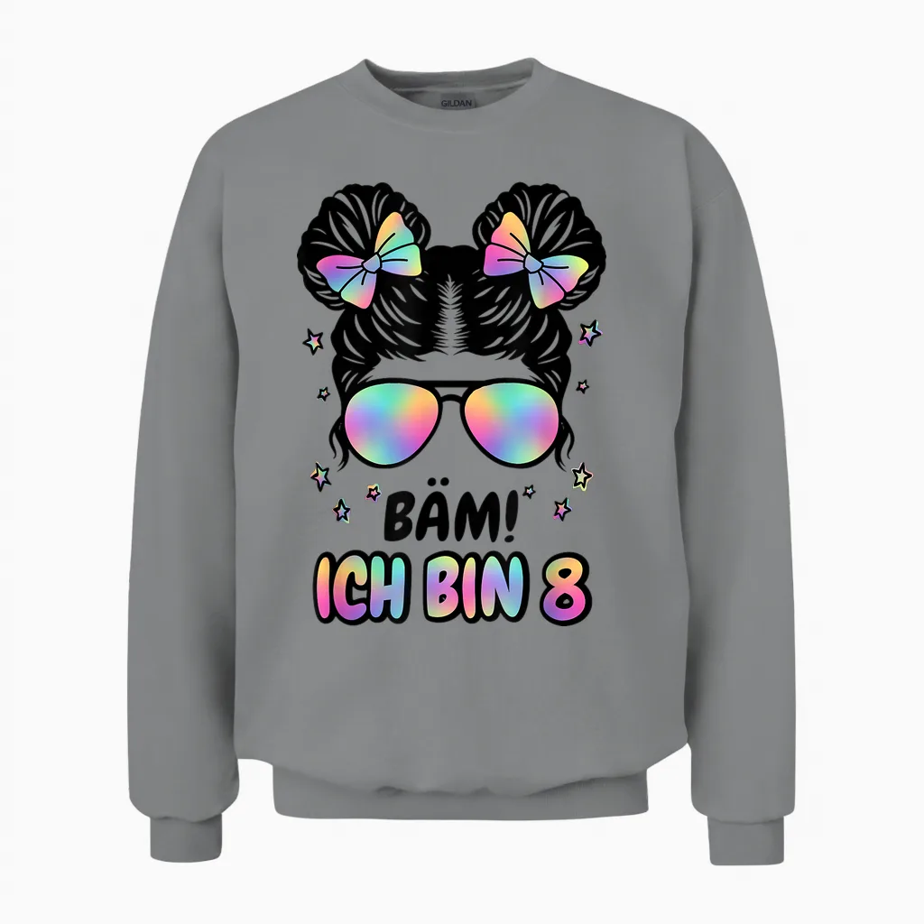 8. Geburtstag Mädchen Messy Bun Bäm! Ich Bin Acht Unisex Sweatshirt in Sport Grey