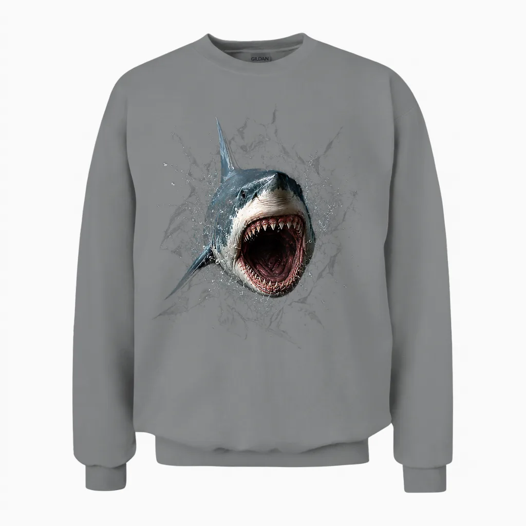 Cadeau Original Effet Optique Grand Requin Blanc Trompe œil Unisex Sweatshirt in Sport Grey