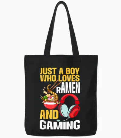 Just a Boy Who Loves Ramen and Gaming Japan Anime Video Game Tote Bags - Black