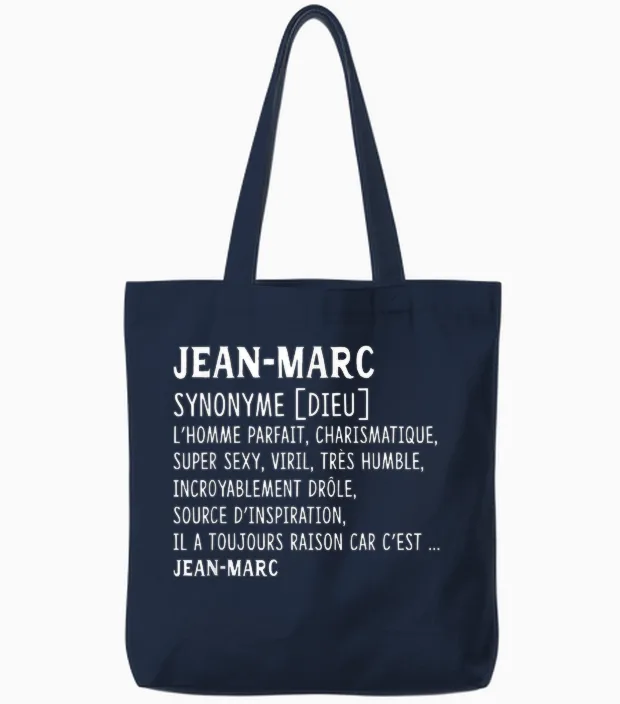Man Humor Name Custom Jean-Marc Definition T-Shirt, Black, S Tote Bags in Navy