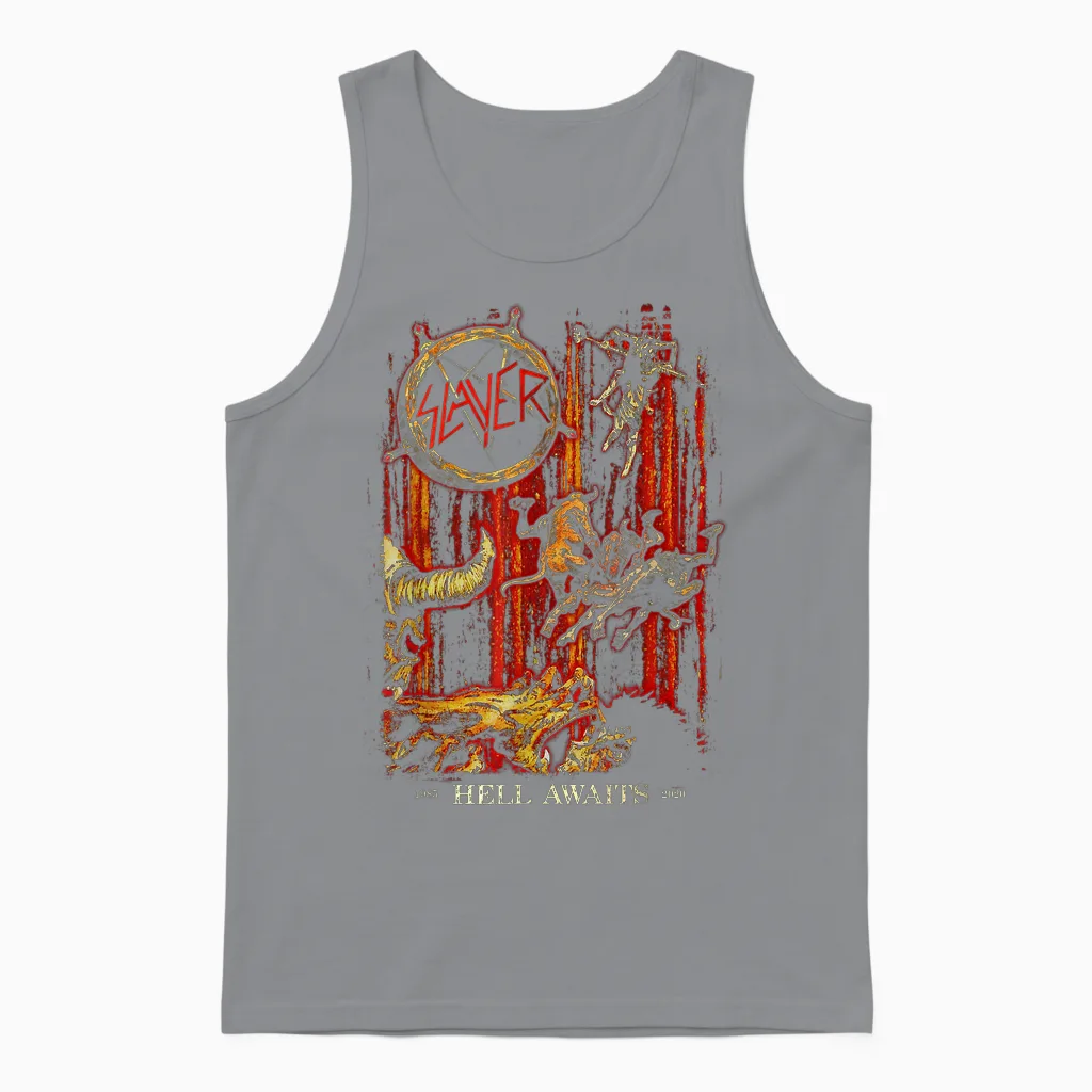 Slayer Hell Awaits Anniversary Cover Unisex Tank Top in Sport Grey