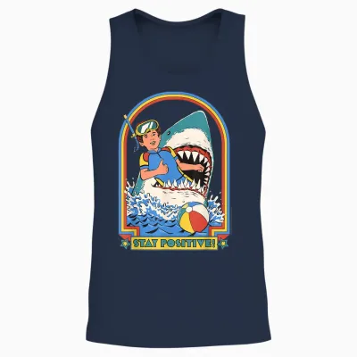 Stay Positive Shark Attack Sarcastic Retro Funny Adult Humour Unisex Tank Top - Navy