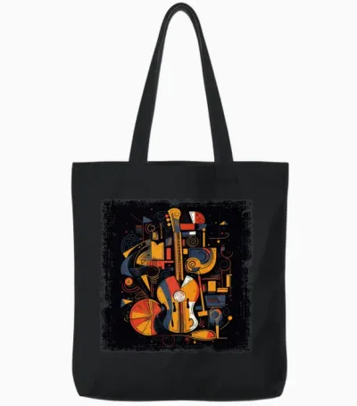 Abstract Music Instruments Tote Bags - Black