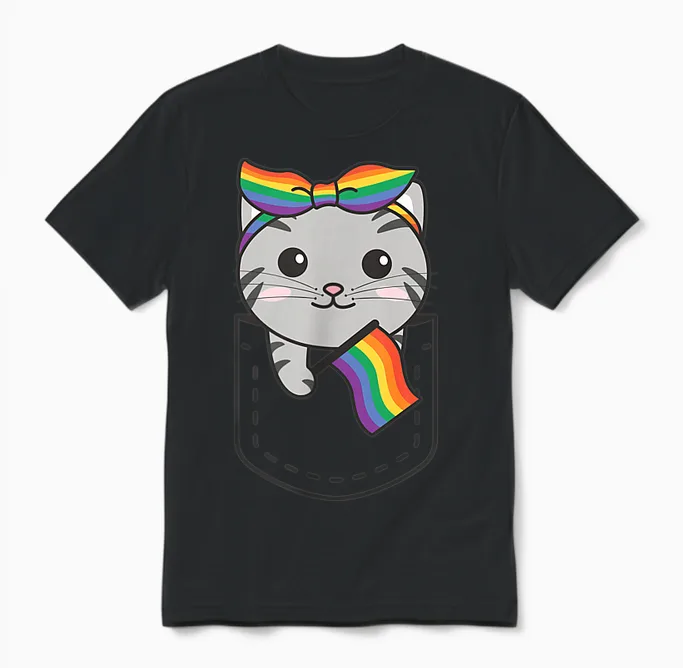 Regenbogen Flagge Pride Monat Lgbtq Regenbogen Katze Unisex T-Shirt in Black