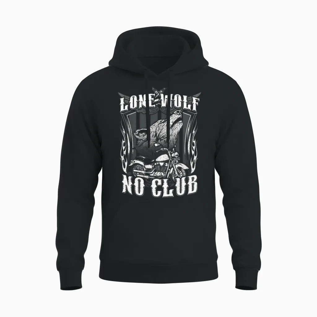 Lone Wolf No Club Moto Rider Biker Wolves Femme Homme Manche Longue Unisex Hoodie in Black