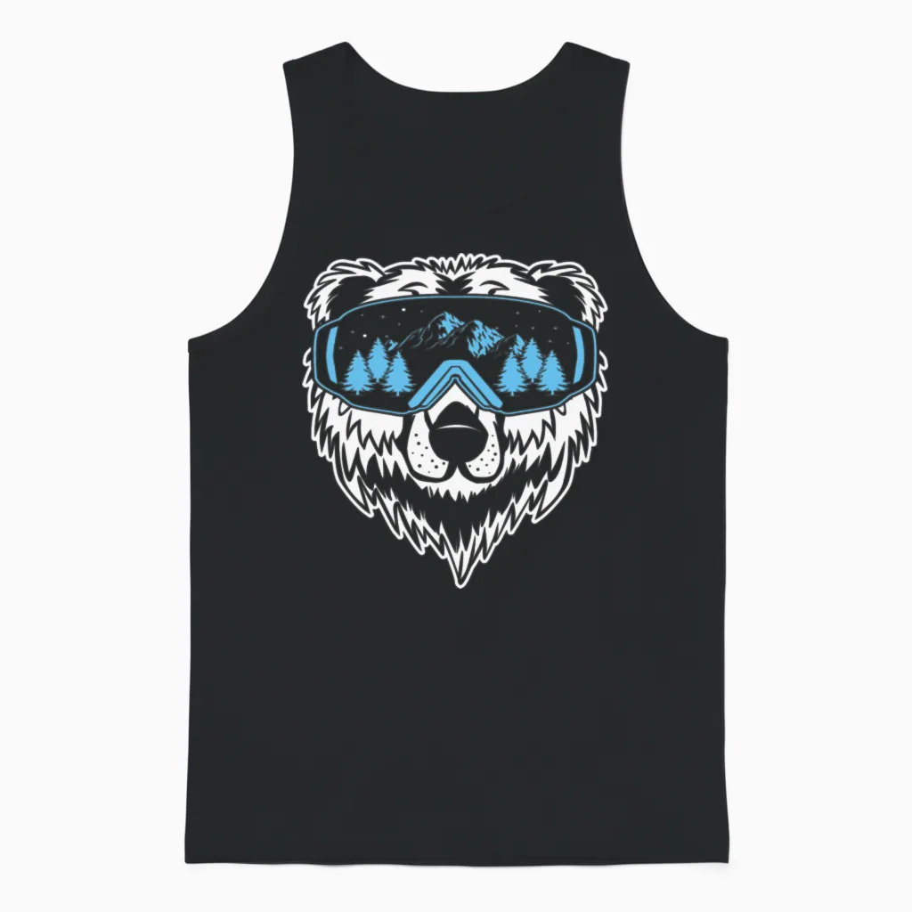 Funny Ski Bear, Ski Mask Funny Ski, Ski, Skiing Unisex Tank Top in Black