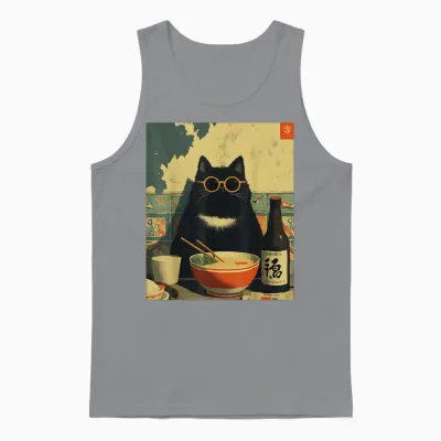 Japanese Cat Vintage Ramen Cat Dad Retro Funny Graphic Unisex Tank Top - Sport Grey