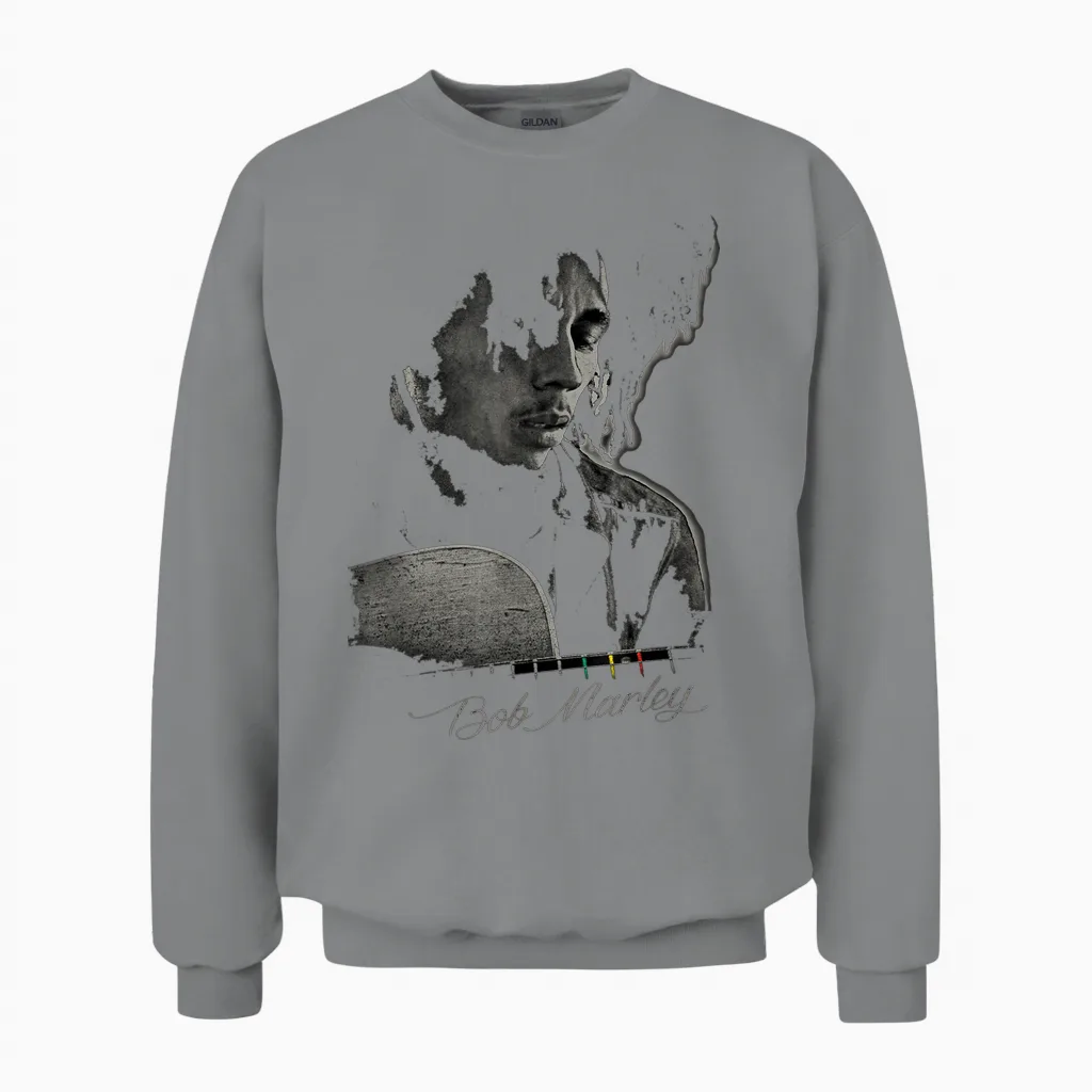 Bob Marley Catch a Fire Guitar Tee T-Shirt Small Unisex Sweatshirt in Sport Grey