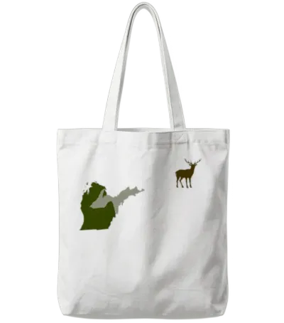 Funny Michigan Yooper Hunting Parody Deer Tote Bags - White