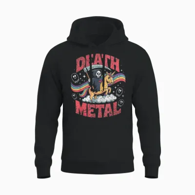 Death Metal Music Reaper Unicorn Rainbow Fun T-Shirt, Black, S Unisex Hoodie - Black