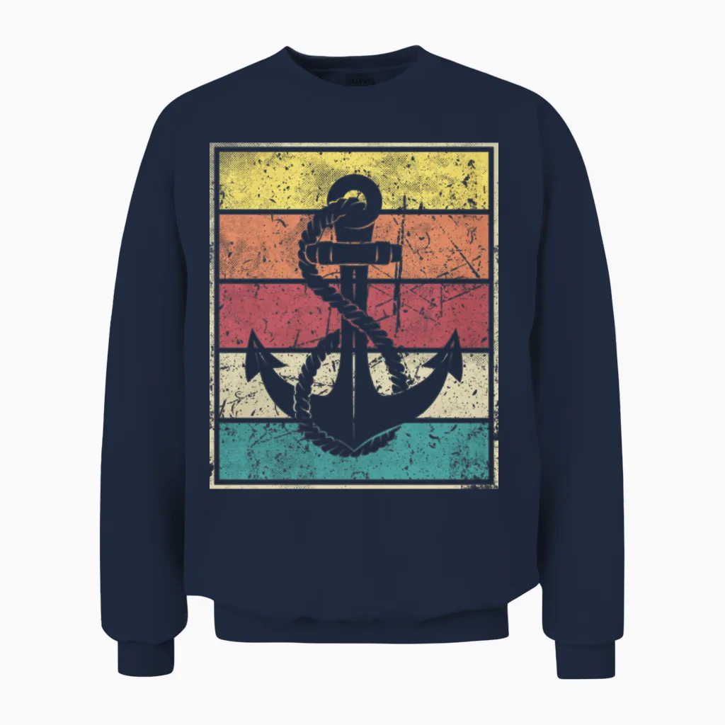 Anchor Vintage Retro Stripes Unisex Sweatshirt in Navy