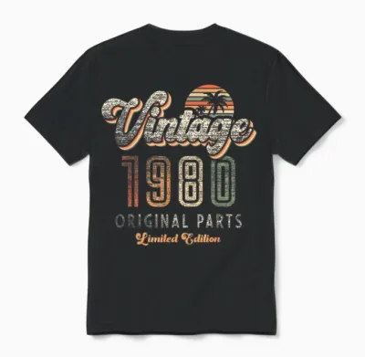 Vintage 1980 Limited Edition 45th Anniversary Palm Retro Unisex T-Shirt - Black