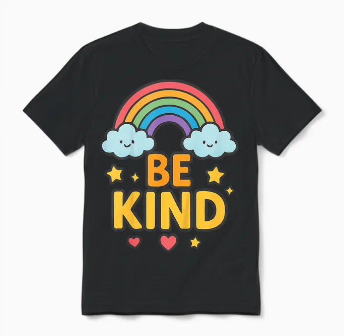 Kids Girls Be Kind Rainbow Motivational Message Colorful Positive Unisex T-Shirt in Black