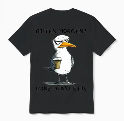 Guten Morgen Ganz Dünnes Eis Funny Morgenmuffel Seagull T-Shirt, White Unisex T-Shirt - Black