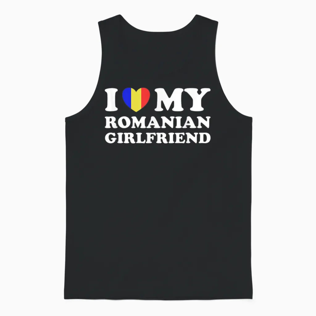I Love My Romanian Girlfriend Heart Matching Couples Unisex Tank Top in Black