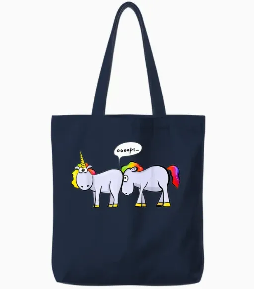 Funny Unicorn Ed in the Ass T-Shirt, Black, S Tote Bags in Navy