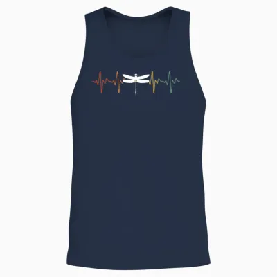 Retro Dragonfly Heartbeat Unisex Tank Top - Navy
