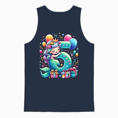 Kids Mermaid Theme 5th Birthday Party 5th Mermaid Birthday T-Shirt, Black Unisex Tank Top - Navy