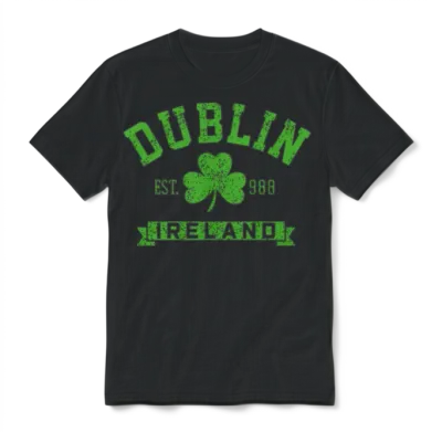Dublin Ireland Est 988 Clover Leaf Shamrock S 1531 Unisex T-Shirt - Black
