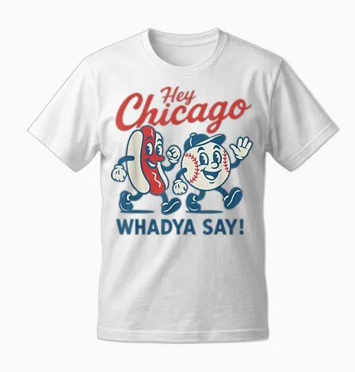 Hey Chicago Whadya Say Baseball and Hot Dog 4th of July Men Women Unisex T-Shirt - White