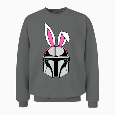 Amazon Essentials the Mandalorian Helmet Spring Easter Bunny Ears Unisex Sweatshirt - Graphite Heather