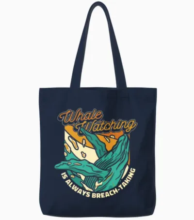 Whale Watching Is Always Breach-Taking Whale Tote Bags - Navy
