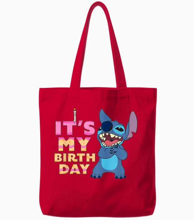 Disney Lilo & Stitch It's My Birthday Happy Retro Text Stack Tote Bags in Red